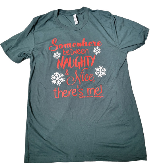 Southern Trading Co "Somewhere between naughty and nice there's me" T-shirt M - Picture 3 of 4